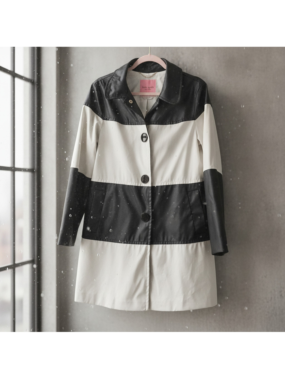 Kate Spade Colorblock Long Coat Black White S Women